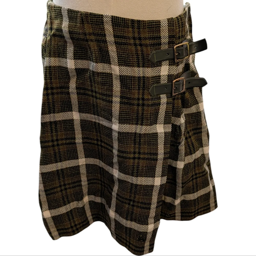 70s Vintage Wool Plaid Poncho & Matching Skirt with Pom Pom‎ Trim MCM